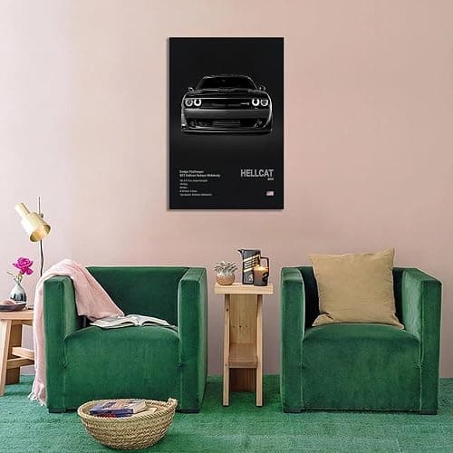 Supercar Poster Challenger Hellcat Poster Racing Wall Art Painting Canvas Birthday Gift Prints House Decor Framed or Frameless (Black, 12L" x 18W", Unframed) thumbnail 4