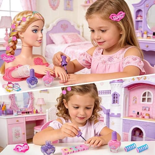 Toylink Doll Head for Hair Styling Kids Makeup Kit, 34Pcs Hair Salon Pretend Play Toys with Hairdryer Straightener Makeup Princess Accessories, Birthday Gifts for Girls 3 4 5 6 7 8 thumbnail 7