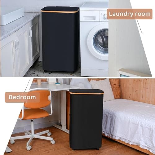 iEGrow 110L Laundry Basket with Wheels,Clothes Hamper for Laundry,Laundry Hamper with Lid and Inner Bag, for Laundry Room, Bedroom, Dormitory Storage,Black thumbnail 5
