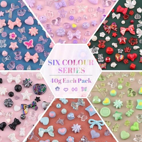 400-450PCS TINKRSTUFF Assorted Acrylic Beads 6 Mixed Colors Cute Beads for Bracelet Making, Bow Aesthetic GummyBear Flower Butterfly Kawaii Charms for Jewelry Making DIY Necklace Keychain Phone Charm thumbnail 3