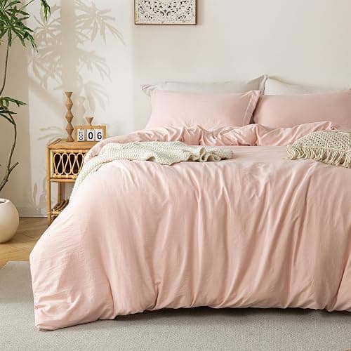 MILDLY Duvet Cover Twin Ultra Soft Comforter Cover Set 2pcs, Pink | Washed Microfiber Cotton-Like, Breathable Comfort, Hidden Zipper, 8 Corner Ties, OEKO-TEX Certified, Fade Resistant - Image 1
