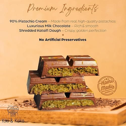 Dubai Chocolate Pistachio Bar 6.5oz, Dubai Kunafa Pistachio Chocolate Bar,Luxurious Homemade Kunafa thumbnail 3