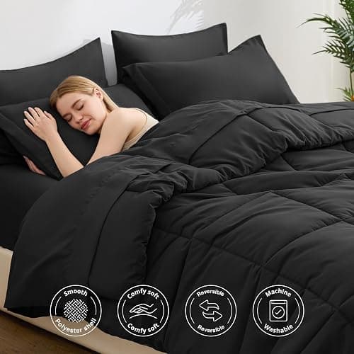 Love's cabin Full Comforter Set Ash Black, 7 Pieces Full Bed in a Bag, All Season Bedding Sets with 1 Comforter, 1 Flat Sheet, 1 Fitted Sheet, 2 Pillowcase and 2 Pillow Sham thumbnail 3