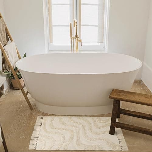 Beautiful Boho Rug with Tassels for Your Bathroom - Soft 2 x 3 ft. Cotton Rug Fits Perfectly Into Your Bath - Washable, Cream Colored Non-Slip Mat Ideal to Enhance Any Modern Home Decor, 24 x 36 inch thumbnail 2