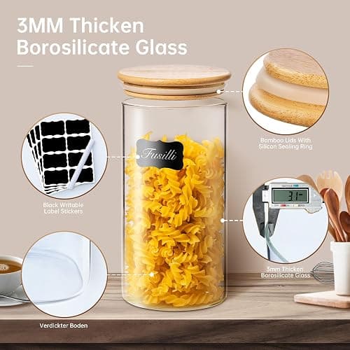HomArtist 21oz - 4 Pack Glass Jars with Bamboo Lids, Glass Food Storage Containers with Airtight Lids, Air Tight Pantry Storage Containers for Coffee, Sugar, Spice, Meal Prep Jars for Salad & Fruit thumbnail 4