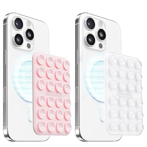 Klearlook 2Pack Magnetic Suction Phone Mount for MagSafe Case, Sticky Phone Grip Holder for iPhone, Removable Hands-Free Selfie/Video for TikTok Influencers, Women Girl Gift, Light Pink & Transparent - Image 1
