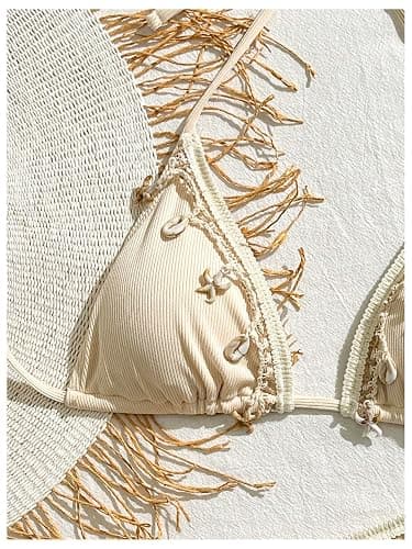 Verdusa Women's 2 Piece Sexy Halter Triangle Bikinis Thong Tie Boho Seashell Bikini Sets Swimsuits Swim Bathing Suit thumbnail 4