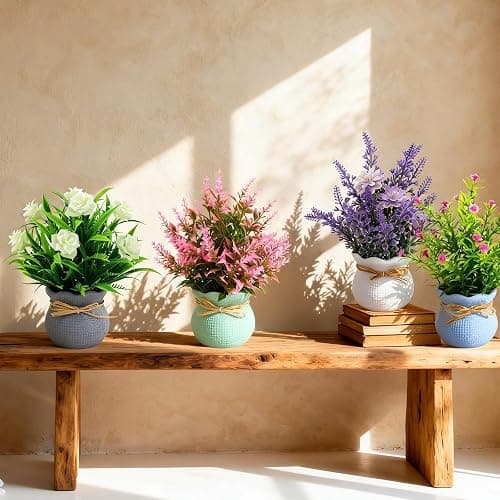 Yoratee 6PCS Artificial Flowers Pot Small Fake Plants with Mini Potted Plants for Home Office Tabletop Centerpiece Decoration thumbnail 4