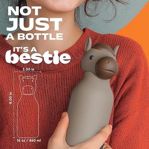 asobu Bestie Bottle Insulated Stainless Steel Water Bottle with Detachable Soft Animal Head Fun Drinking For Kids and Teens with Flexible Reusable Straw 16 Ounce (Horse) thumbnail 5