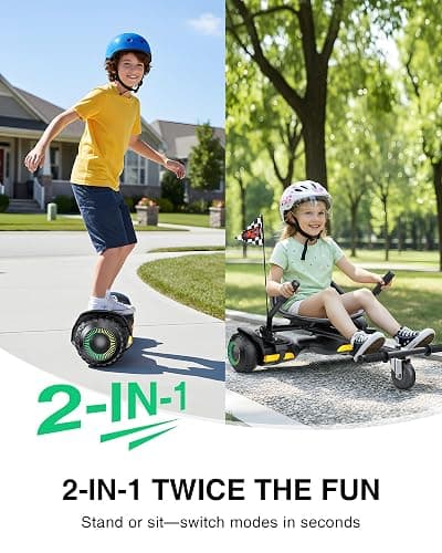 Gyroor Scooter with Adjustable Seat Attachment, 6.5" All-Terrain Self Balancing Scooter, 500W Motor, LED Lights & Bluetooth for Kids and Adults, Black thumbnail 2