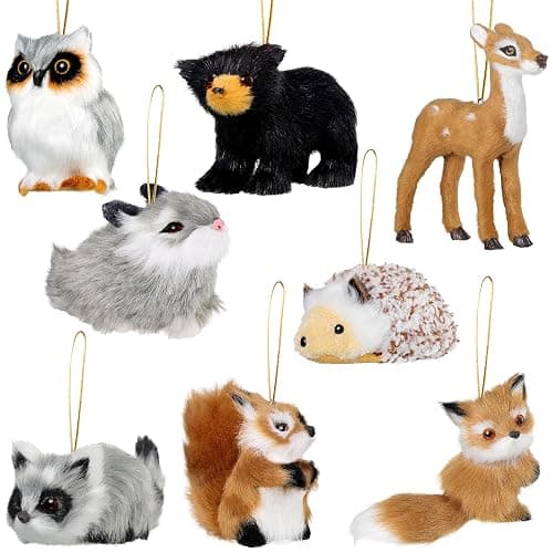 8 Piece Plush Animal Ornament Set - Woodland Fur Animal Friends - Xmas & Holiday Hanging Decorations - Image 1
