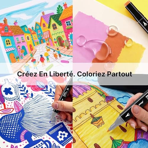 Tongfushop 80+2 Couleurs Feutre a Alcool Set, Feutres Coloriage Adulte, 2S Séchage Rapide Marqueur Alcool avec Pochette de Transport et Espaceur pour Peinture, Griffonnages, Animation thumbnail 8
