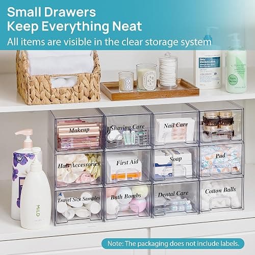Vtopmart 4 Pack Small Clear Stackable Storage Drawers,Acrylic Bathroom Makeup Organizer,Plastic Storage Bins For Vanity, Undersink, Kitchen Cabinets, Pantry, Home Organization thumbnail 3