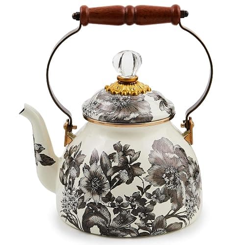 MACKENZIE-CHILDS 2-Quart Enamel Tea Kettle, Cute Tea Kettle for Stovetop, Sterling English Garden - Image 1