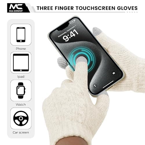 MA COWCF Women's Winter Gloves for Cold Weather Thermal Knit Elastic Soft Touch Screen Glove for Running Driving Hiking thumbnail 2