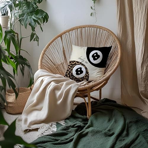 Foritho Trendy Leopard Lucky 8 Ball Pillow Covers 18x18, Cheetah Leopard Print Room Decor, Funky Preppy Leopard and Black Billiards Decorative Throw Pillow Covers for Girls Dorm Apartment thumbnail 5