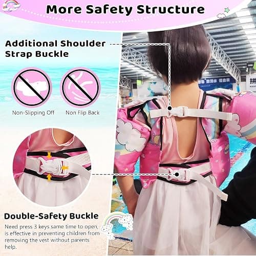 Vvinca Separable Toddler Swim Vest Fit 22-66 Lbs（1-6 Years）|2025 Newest 3 in 1 Pool Float & Arm Bands Boys and Girls, Adjustable Sturdy Safety for Infant 1 2 3 4 5 6 Year - A-Princess thumbnail 5