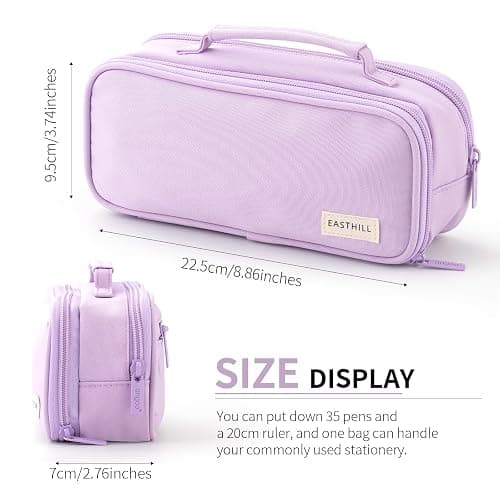 EASTHILL Large Capacity Pencil Case Pen Pouch Organizer Canvas Pencil Bag with Handle School Supplies for Teen Girls-Purple thumbnail 3