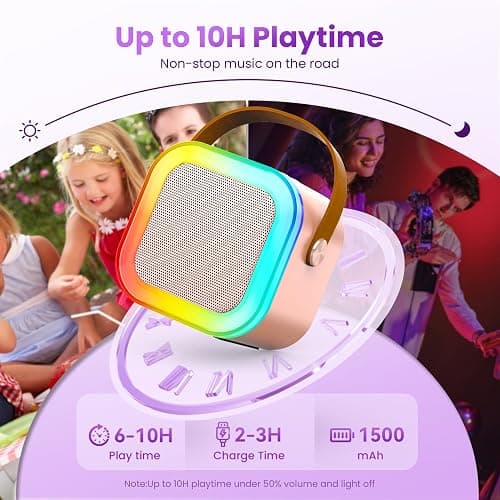 Mini Karaoke Machine for Kids Adults, 2026 TOP Birthday Gifts for Girls 3,4,5,6,7,8+Year Old Toddler Toys, Portable Bluetooth Speaker with 2 Wireless Karaoke Microphones Player Easter Gifts(Rose Gold) thumbnail 6