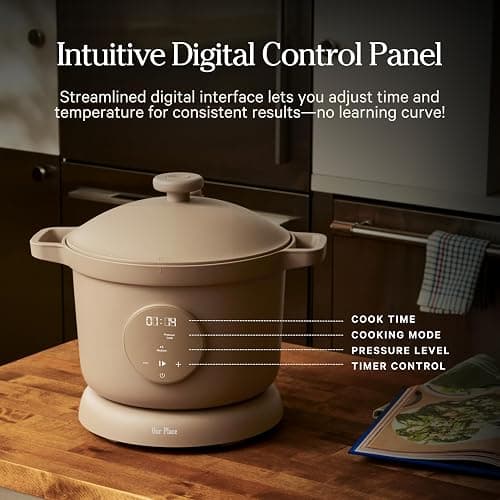 Our Place Dream Cooker | 6 Qt Ceramic Nonstick Multicooker & Pressure Cooker with Touchscreen Controls & Auto Steam Release | 4 Modes: Pressure Cook, Sauté/Sear, Slow Cook & Warm | Steam thumbnail 5