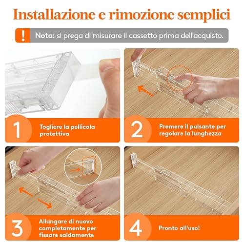 Lifewit 4 Divisori per Cassetti Cucina Alti 6cm, 40.6-56cm, Organizer Regolabili per Utensili, Vestiti e Trucchi, Separatori per Cassetti in Plastica per Camere da Letto thumbnail 6