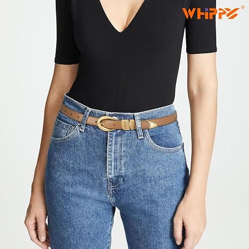 WHIPPY Women Skinny Leather Belt for Jeans Pants Dresses Ladies Fashion Waist Belt with Shiny Gold Buckle thumbnail 4