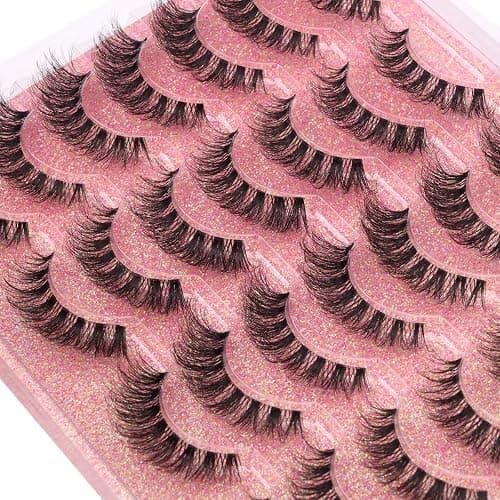 False Lashes Clear Band Faux Mink Lashes Wispy Eyelashes Cat Eye 16mm Natural D-Curl Lashes Cat Eye Strip Eyelashes Pack by Kiromiro, 14 Pairs thumbnail 6