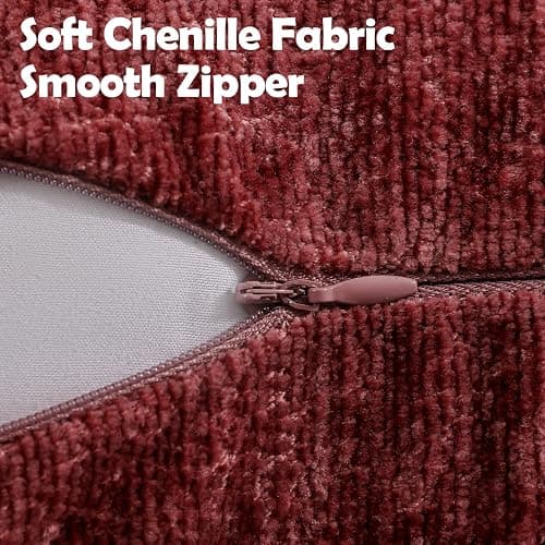 DEZENE Pack of 2 Burgundy Fall Decorative Throw Pillow Covers 18x18 Cozy Soft Chenille Accent Vintage Square Couch Pillow Covers for Home Decor Bed Sofa Living Room thumbnail 3