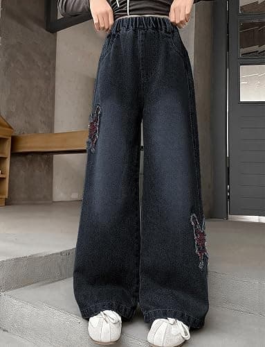Happy Cherry Girl's Jeans Wide Leg Loose Fit Y2K Denim Pants Elastic Waist Baggy Jeans 5-12Years thumbnail 4