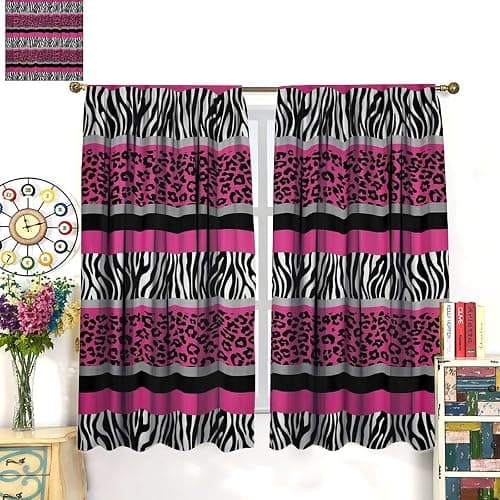 XBDDZSW Leopard Zebra Curtain,Wild Animals Skin Red Black Geometric Romantic Pink Abstract Pattern Printing Bedroom Living Room Rod Pocket Window Drapes 2 Panels W42xl45 Inch Decor thumbnail 2