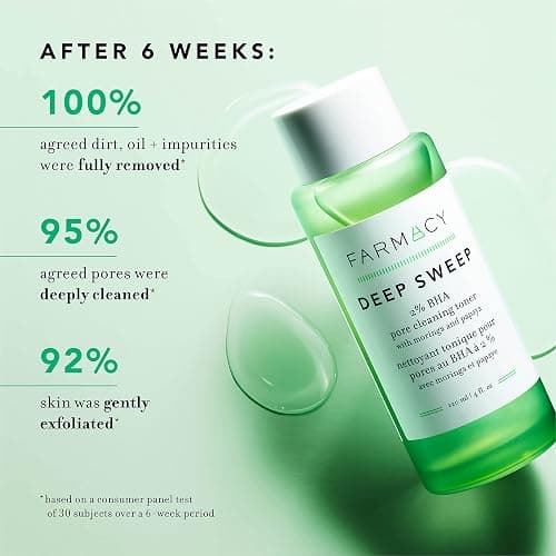 Farmacy 2% Salicylic Acid Toner for Face - Deep Sweep Gentle BHA Exfoliant for Oily Skin - Refines Texture with Papaya Enzymes & Moringa Water for a Healthy-Looking Complexion (50ml) thumbnail 6