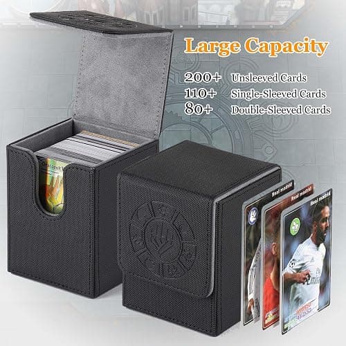 Arkeiliy Card Deck Box, 110+ Storage MTG Deck Box with 50 Pcs Card Sleeve, Collectible Trading Card Cases for Magic Commander and More (Black) - Black thumbnail 4