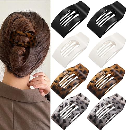 8 Pack Tortoiseshell Flat Hair Clips for Women – Large Neutral Matte No-Slip Rectangle Claw Clips for Thick & Thin Hair, Strong Hold Square Hair Accessories, Chic Neutral Leopard Pattern - Image 1