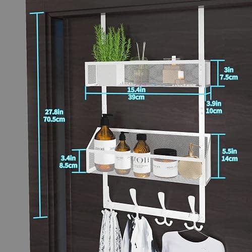Kaiferty Over The Door Hooks Organizer, Door Hanger Towel Rack Mesh Basket with 12 Hooks,Over The Door Storage Coat Hooks Behind Door Organizer for Bathroom,Bedroom,Kitchen,Office (White, 3-Tier) thumbnail 3