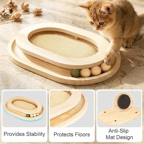 Chuiendi Cat Scratcher, Natural Sisal Cat Scratcher Pad & Interactive Kitten Toy with Ball Track and Catnip Ball for Indoor Chasing, Hunting, Mental and Physical Exercise, Puzzle for Small Cats thumbnail 9