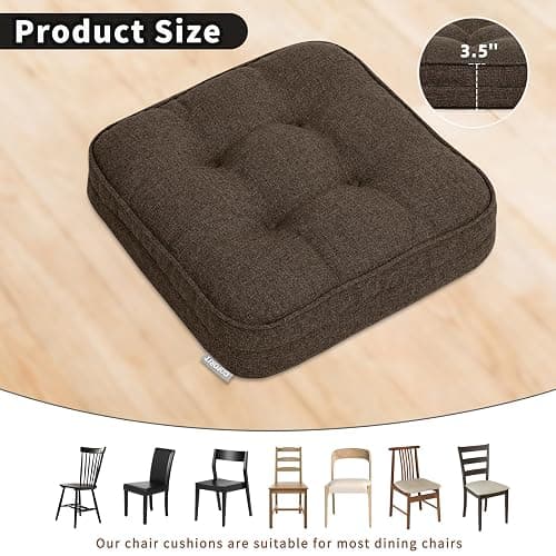 GOFORIT Chair Cushions,Tufted Shredded Memory Foam Chair Pads, Non-Slip Seat Cushions with Removable Cover,16'' x 16'', Brown thumbnail 5