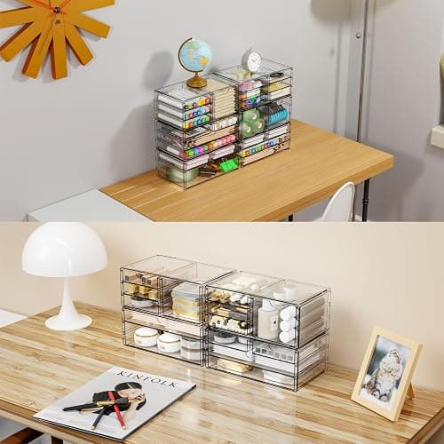 Yieach 2 Pack Acrylic Storage Drawers With 12 Small Drawer,Stackable Office Cabinet Organizer and Makeup Organizer,Clear Plastic Drawers for Craft Supply,Pen,Stationary,Accessory,Makeup,Desk Organizer thumbnail 5