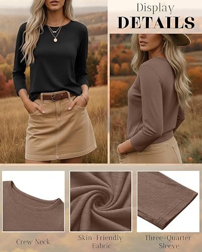Ficerd 3 Pack 3/4 Sleeve Tops for Women Round Neck Dressy Basics Tees Casual Trendy Loose Fit T Shirts thumbnail 5