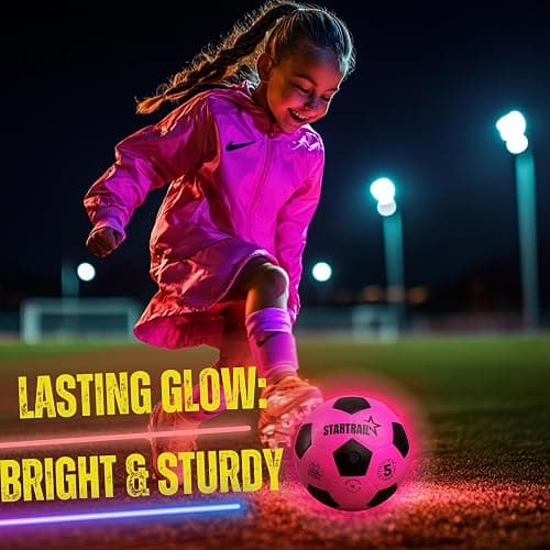 Glow in the Dark Soccer Ball | Sports Gift for Girls Ages 6-15 | LED Light-Up Ball with 3 Extra Batteries and Pump | Pre-Installed Batteries | Size 5 | Indoor & Outdoor Fun Gift for Kids & Teens 8-15 thumbnail 4
