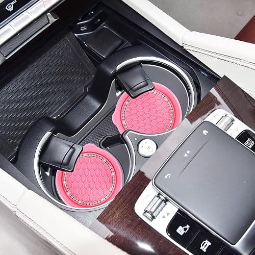 Amooca Car Cup Coaster Universal Non-Slip Cup Holders Bling Crystal Rhinestone Car Interior Accessories 2 Pack Peach Pink thumbnail 9