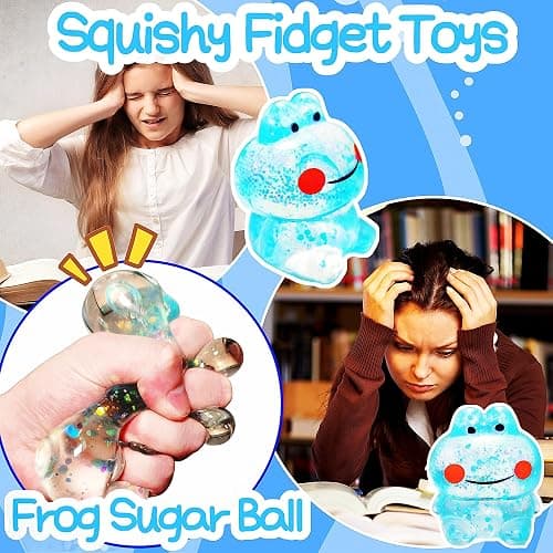 1Pcs Frog Squishy Stress Balls for Kids Adults Stretchy Fidget Ball for Anxiety Stress Relief Hand Therapy Sensory Squishy Ball Squeeze Fidgets for Party Favors Classroom Prizes (Blue) thumbnail 3