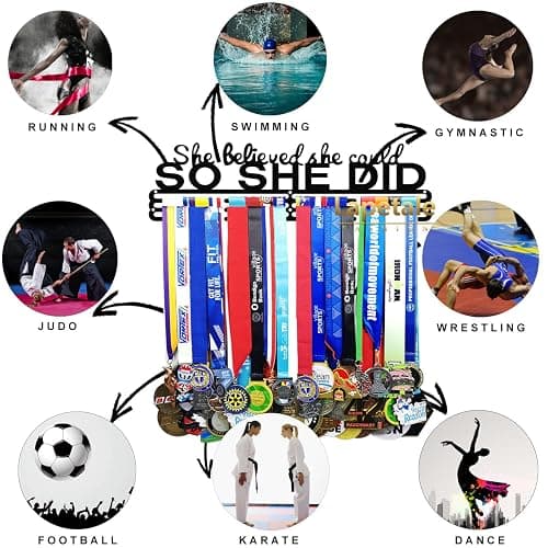 Race Medal Holder Wall Hanger,Marathon Medal Display and Runner Medal Hanger Display,Running Medal Display, Running Medal Hanger Display,Medal Holder for Wall, Sports Medal Hanger Display Gifts - Patent Black thumbnail 7