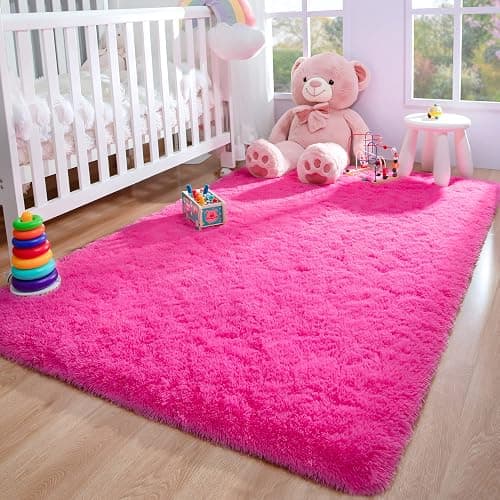 Foxmas Soft Fluffy Area Rugs for Bedroom Kids Room Plush Shaggy Nursery Rug Furry Throw Carpets for Boys Girls, College Dorm Fuzzy Rugs Living Room Home Decorate Rug, 2ft x 3ft, Hot Pink thumbnail 3