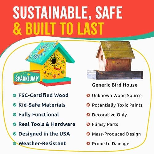 SparkJump Jr Bird House Kit, DIY Cedar Wood Birdhouse for Outdoors with Paint, Fun for Kids & Adults, Bird House Making Kit for All Ages (1-Pack) thumbnail 7