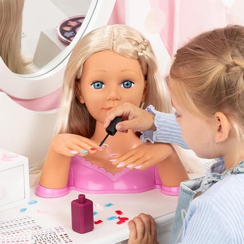 Bayer Design Charlene Magic Nails Styling Head Doll with Hair & Nail Art, 10.5 in Tall Bust, Movable Hands, Beauty Salon Toy for Kids Ages 3+ thumbnail 2