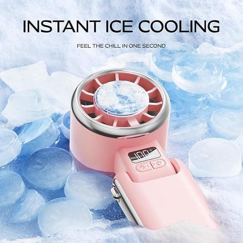 SHEWIND Portable Handheld Fan with Ice Cooling - 5 Gear High Speed Personal Turbo Fan Rechargeable, Up to 13 Hrs, Mini Hand Fans for Travel Essentials, Beach Vacation, Gifts for Women, Men (Pink) thumbnail 2