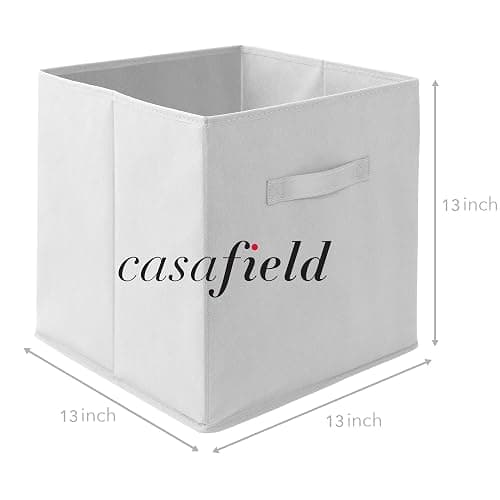 Casafield Set of 6 Collapsible Fabric Cube Storage Bins, White - 13" Foldable Cloth Baskets for Shelves, Cubby Organizers & More thumbnail 3