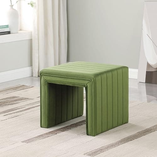 Spatial Order Modern Channel Tufted Velvet Ottoman Home Décor|Ottoman for Living Room & Bedroom - Green thumbnail 10