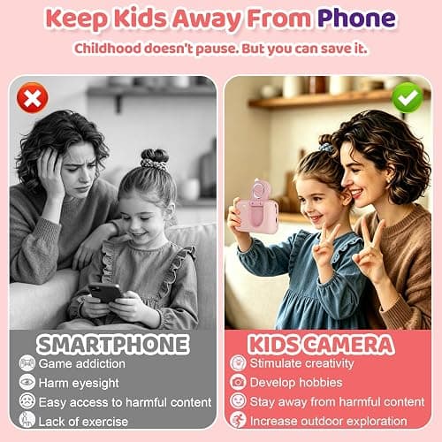 Kids Camera for Girls Age 3-12, Children Selfie Digital Camera with Tripod, HD Toddler Camera for Kids, Birthday Gifts for Girls Boys, Cute Pink Video Camera Toys - 32G SD Card Included | Children Travel Camera HD Digital Video Camcorder, With Tripod, SD Card Included, Toddler Festival Birthday Gifts thumbnail 6