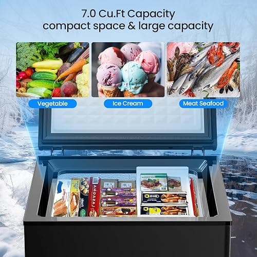 Kismile 3.5 Cubic Feet Chest Freezer with 2 Removable Baskets Free Standing Top Open Door Compact Deep Freezer with Adjustable Temperature for Home/Kitchen/Office/Bar (3.5 Cubic Feet, Black) thumbnail 5